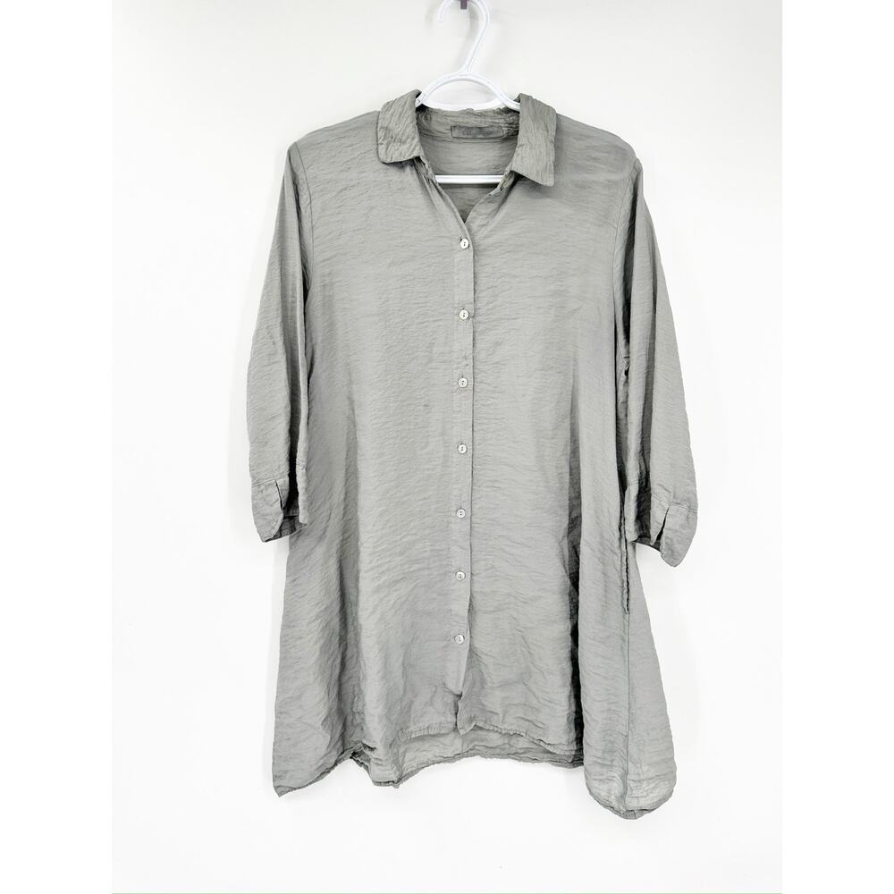 Cut Loose Gray 3/4 Sleeve Button Front Relaxed Rayon Shirt Size Small‎
